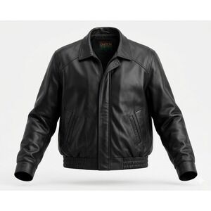 Oakton Limited Vintage Black Leather Bomber Zip Up Jacket. Size 3XL